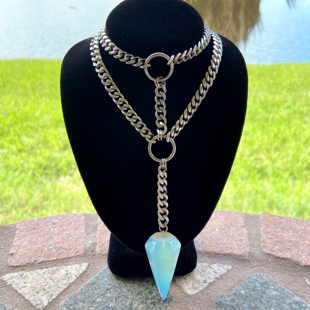 Thick stainless steel & opalite pendulum choker